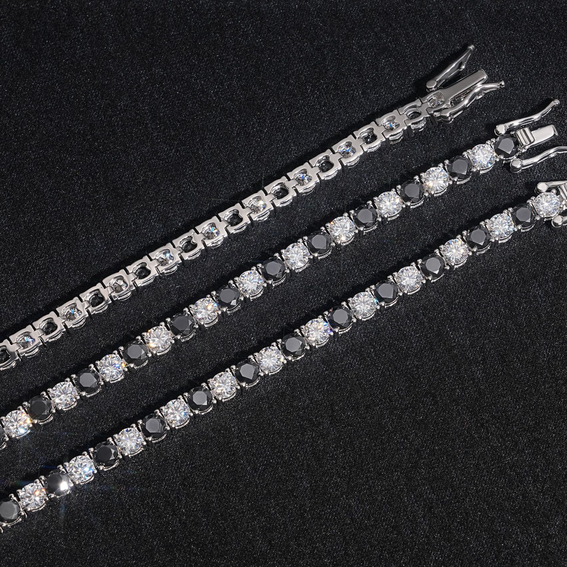 4mm S925 White Gold Plated Hip Hop Jewelry D Color +Black Moissanite Diamond Tennis Chain Bracelet Men