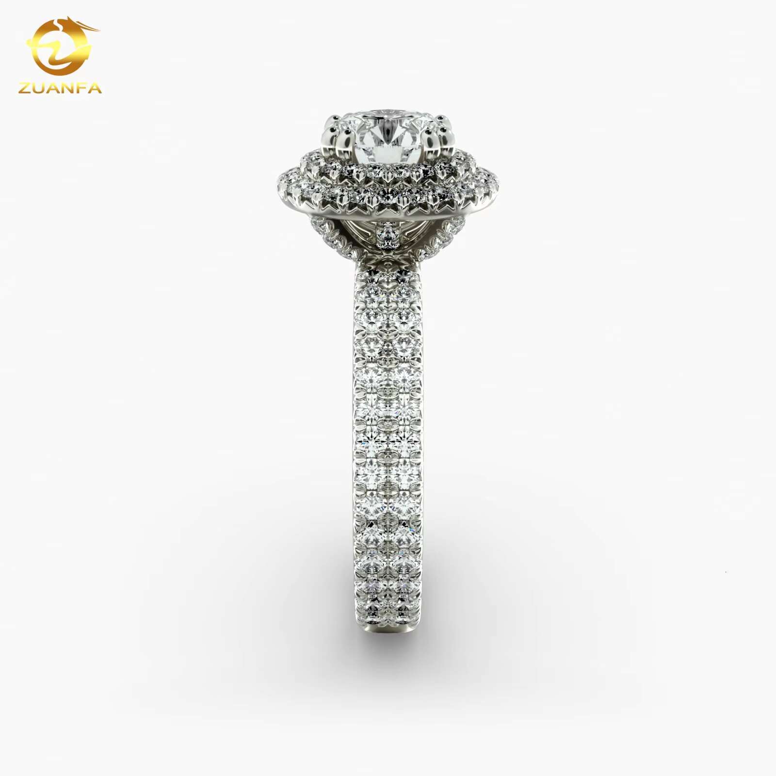 Custom Made Moissanite Soild Gold Wedding Gift Riviera Pave Diamond Engagement Ring in 14k White Gold