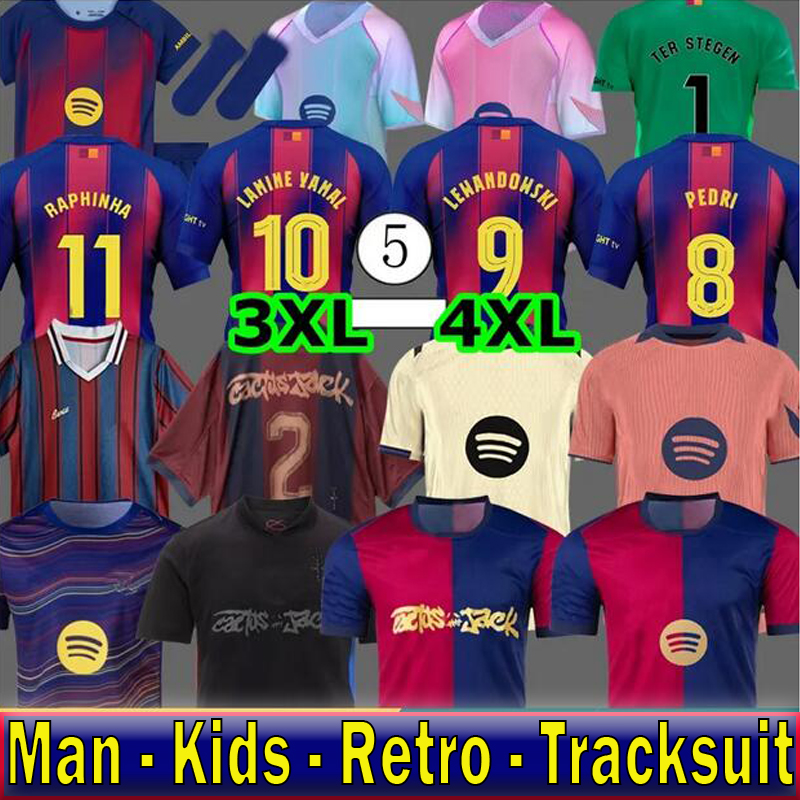 25 26 LAMINE YAMAL LEWANDOWSKI soccer jerseys men kids black football shirts kit 2025 Camiseta sets barcalona Travis pink goalkeeper 95 97 away Retro