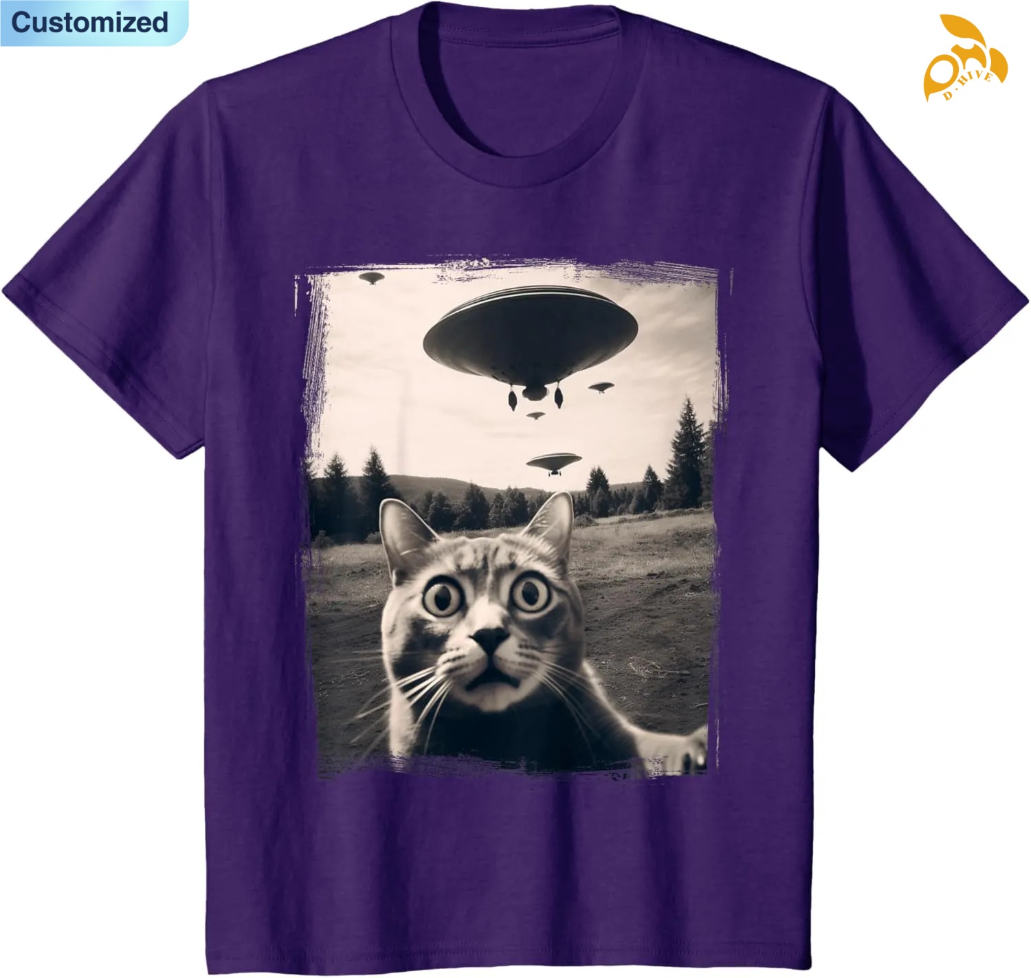 Free shipping for Men's T-Shirts Cat Selfie Alien Invasion Meme Funny Kitten Cute Cat T Shirt high quality many code number options attractive po