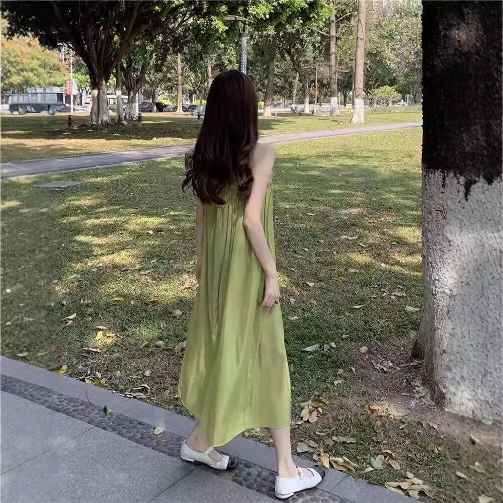 Sweet And Salty Super Fairy Green Strap For Women Summer Gentle Style Vacation Beach Dress B5