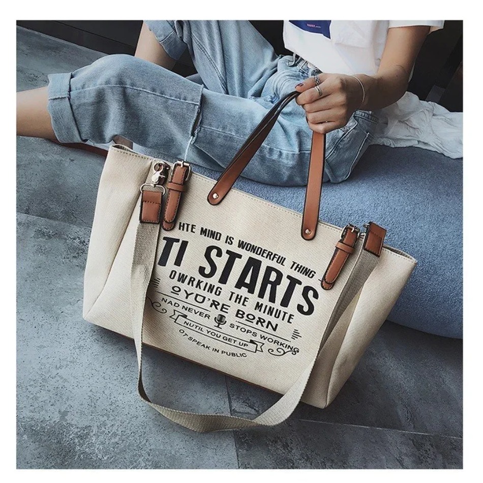 New New Korean Edition INS High Capacity Canvas Tote Bag Casual Student One Shoulder Crossbody Handbag 2025