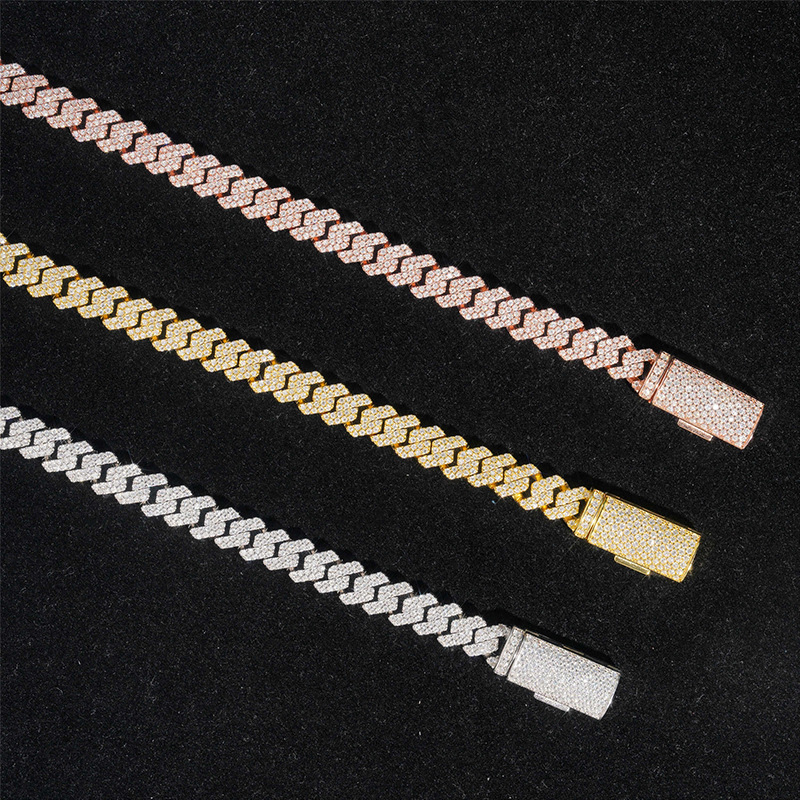 Hip Hop Jewelry 8mm 2 Rows Gold Chunky Necklace Iced Out Cz Prong Cuban Link Chain Necklace Diamond Cuban Chain