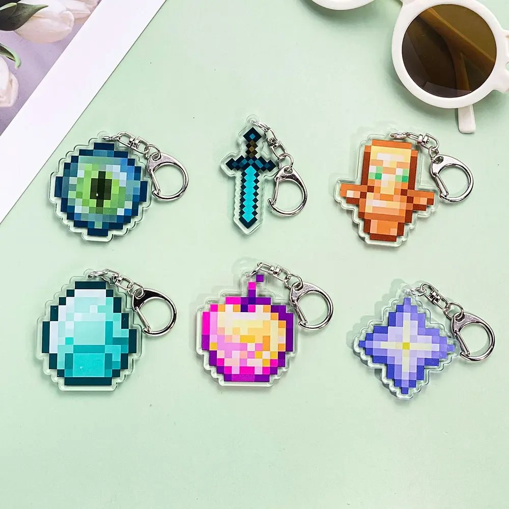 Hot Game Totem of Undying Diamond Sword Eye of Enchanted Keychain Pickaxe Model Toys Collect Keyrings Pendant Friends Fans Gift