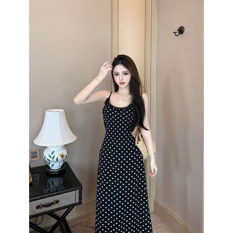 Summer Trend Slim Fit Strap Design Waist Slimming Vacation Long Dress Women's Fashion B5