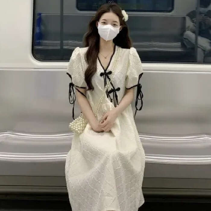 Summer New Design Sense Cheongsam Improved Hanfu Women's Clothing Plus Size Waist Slimming Bowknot Dress For Women B5