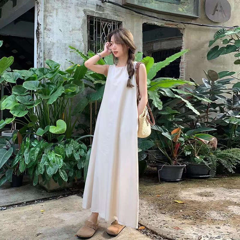 Black Sleeveless Petite Summer New Korean Style Loose Slimming Fashionable Age-Reducing Dress For Women B5