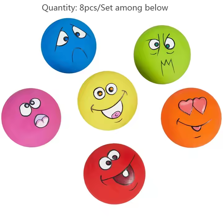 Latex Balls Chewing Dog Toy Squeaky Interactive Pet Funny Face Rubber Soft Fetch Play for Puppy Small Medium Pet Dog 8pcs/Pack