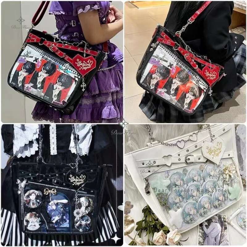 Y2k Aesthetic Underarm Ita Streetwear Girl Transparent Shoulder Heart Shape Chic Chain Handbag DIY Display Crossbody Bag