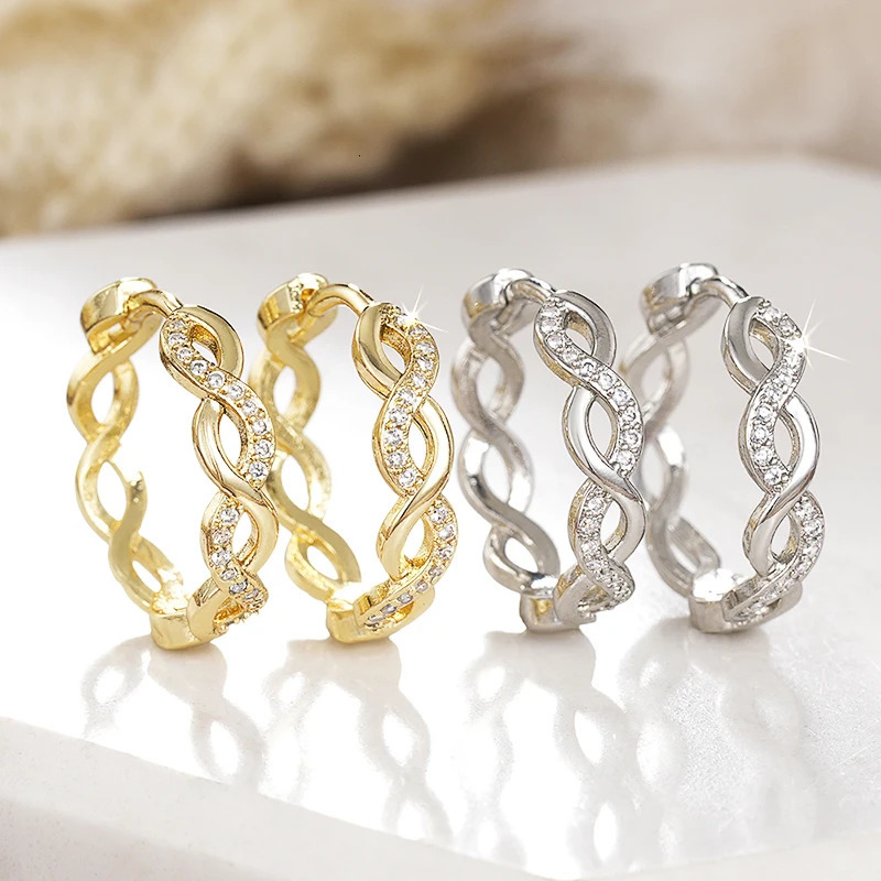 Huitan Trendy Twist n Hoop Earring Silver Color/Gold Color Accessories Shining Cubic Zirconia Jewelry for Daily Life 250708