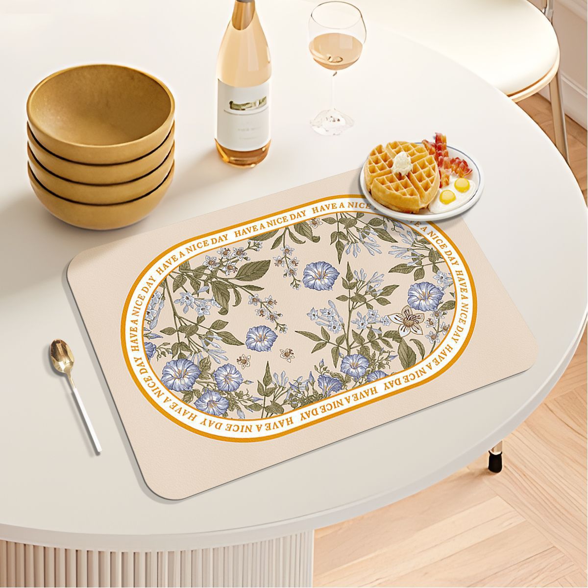 5 pieces Vintage European - style light luxury Western - style dining mat waterproof leather heat - insulating mat suitable for home dining rooms hote