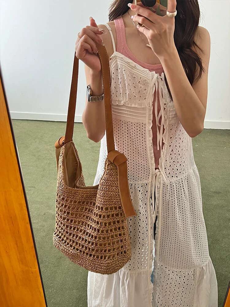 New Summer for Women Straw Shoulder Bags Rattan Woven Underarm satchel Hollow Crochet Beach Bag Casual Handbags high-quality