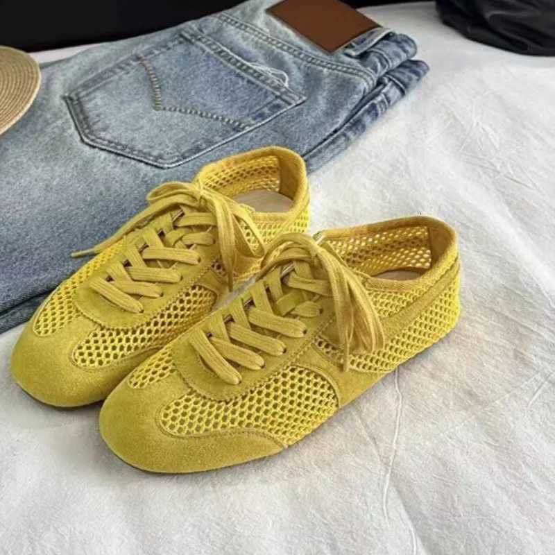 Summer New Mesh Breathable Flat Shoes Womens Round Toe Deep Mouth Front Lace-up Soft Slip Anti-Slip Athletic Casual Shoes XJ250712