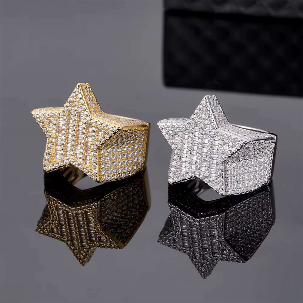 Custom Vvs Moissanite Diamond 925 Sterling Silver Ring Jewelry Hip Hop Manufacturers Mens Gold Plated Star Ring for Men