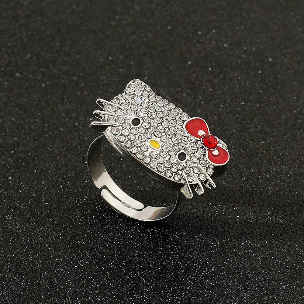 Sanrio Hello Kitty Rhinestone Ring Y2K Millennium Girl Adjustable Aesthetic Rings 2 Pieces Women Fashion Accessories Giftw250716