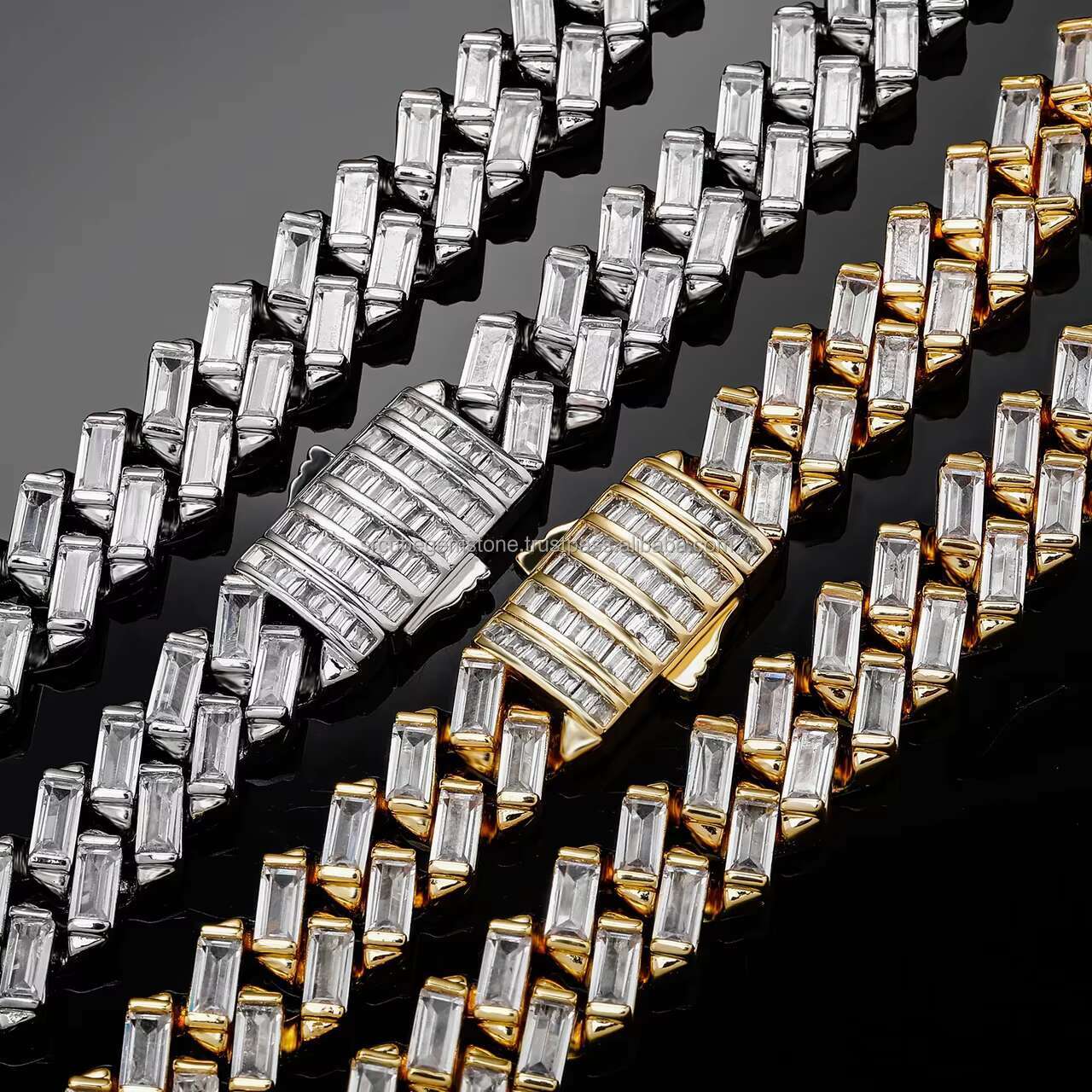 Factory Price 12mm Luxury Cuban Link Chain Hip Hop Jewelry Vvs Moissanite Baguette Cuban Link Iced Out Moissanite Necklace