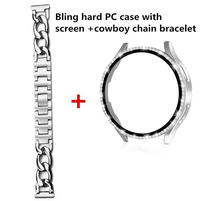 Bling Case+Bracelet for Samsung Galaxy 7 6 5 4 40 44mm Metal Cowboy Chain Screen Protector Galaxy 4 5 6 7 Band watchband Y250712