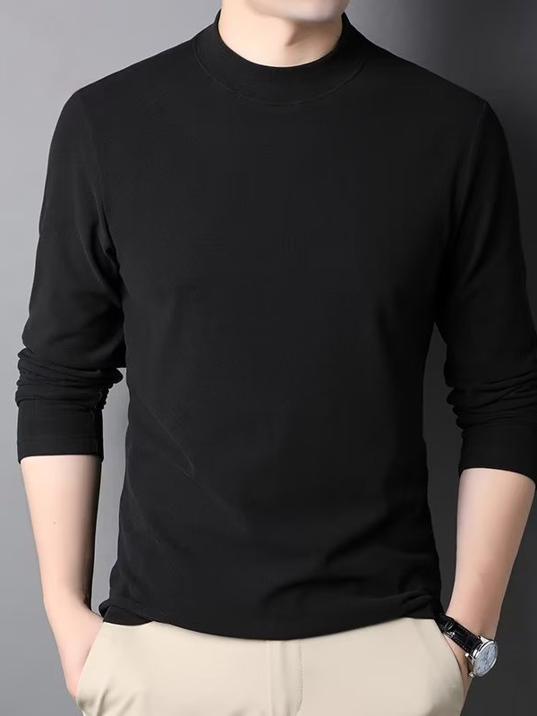 L44569 Half-high collar brushed bottoming shirt men's mid-collar long-sleeved T-shirt sweater autumn and winter double-sided velvet German velvet