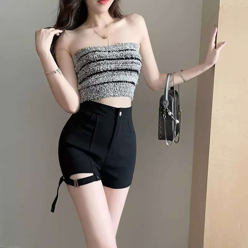Girl Black High-Waisted Casual Shorts For Women Summer Outerwear Design Slimming A-Line Sexy Tight Hot Pants Spring Autumn B5
