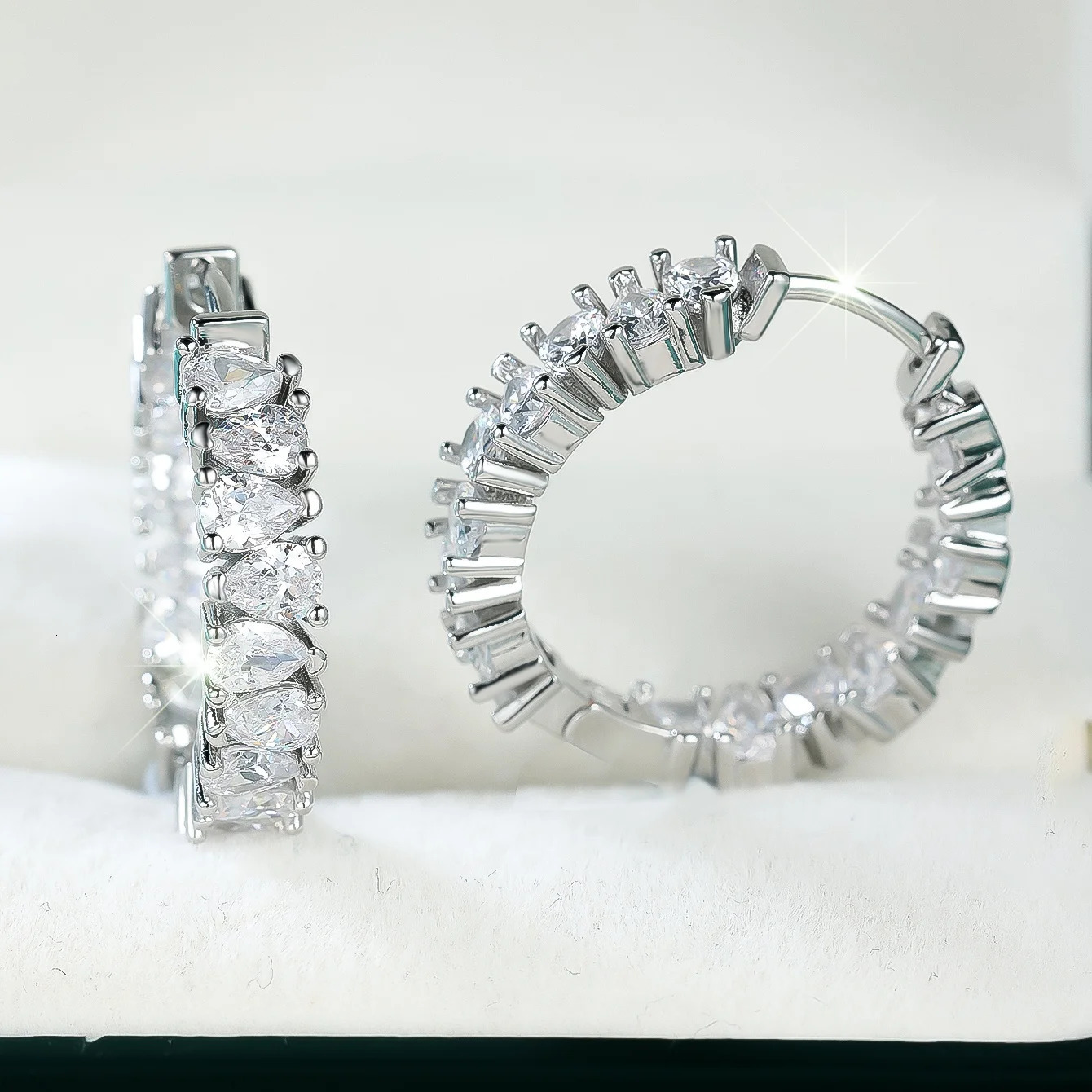 Cute Female White Zircon Stone Round Hoop Earrings Vintage Fashion Gold Silver Color Wedding Jewelry For Women 250708