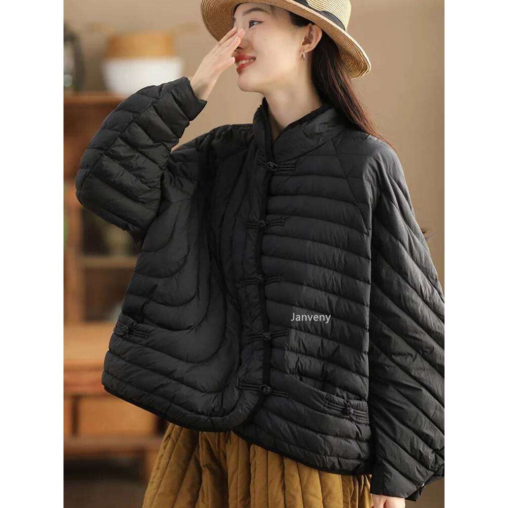 Janveny Women 90% Ultra Light White Duck Down Jacket Oversize Loose Causal Short Puffer Coat Autumn Winter Vintage Female Parkas