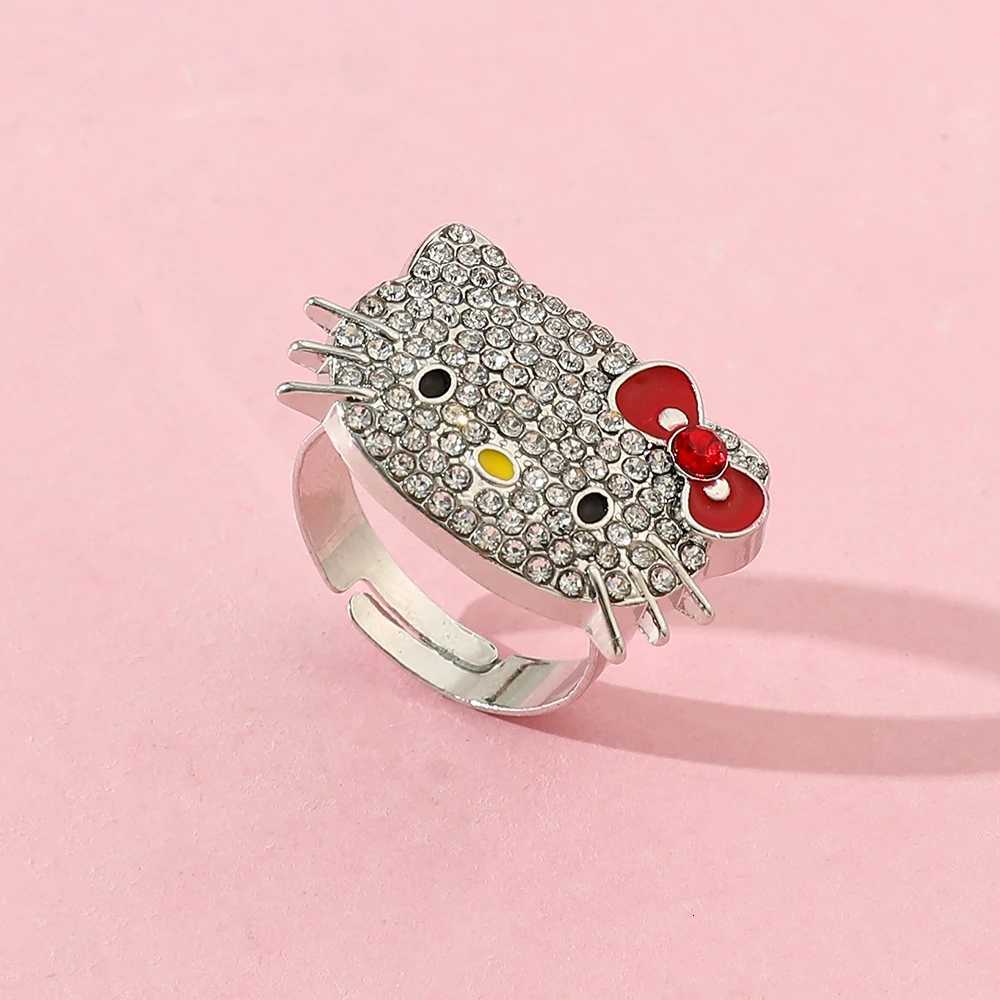 Sanrio Hello Kitty Rhinestone Ring Y2K Millennium Girl Adjustable Aesthetic Rings 2 Pieces Women Fashion Accessories Giftw250716