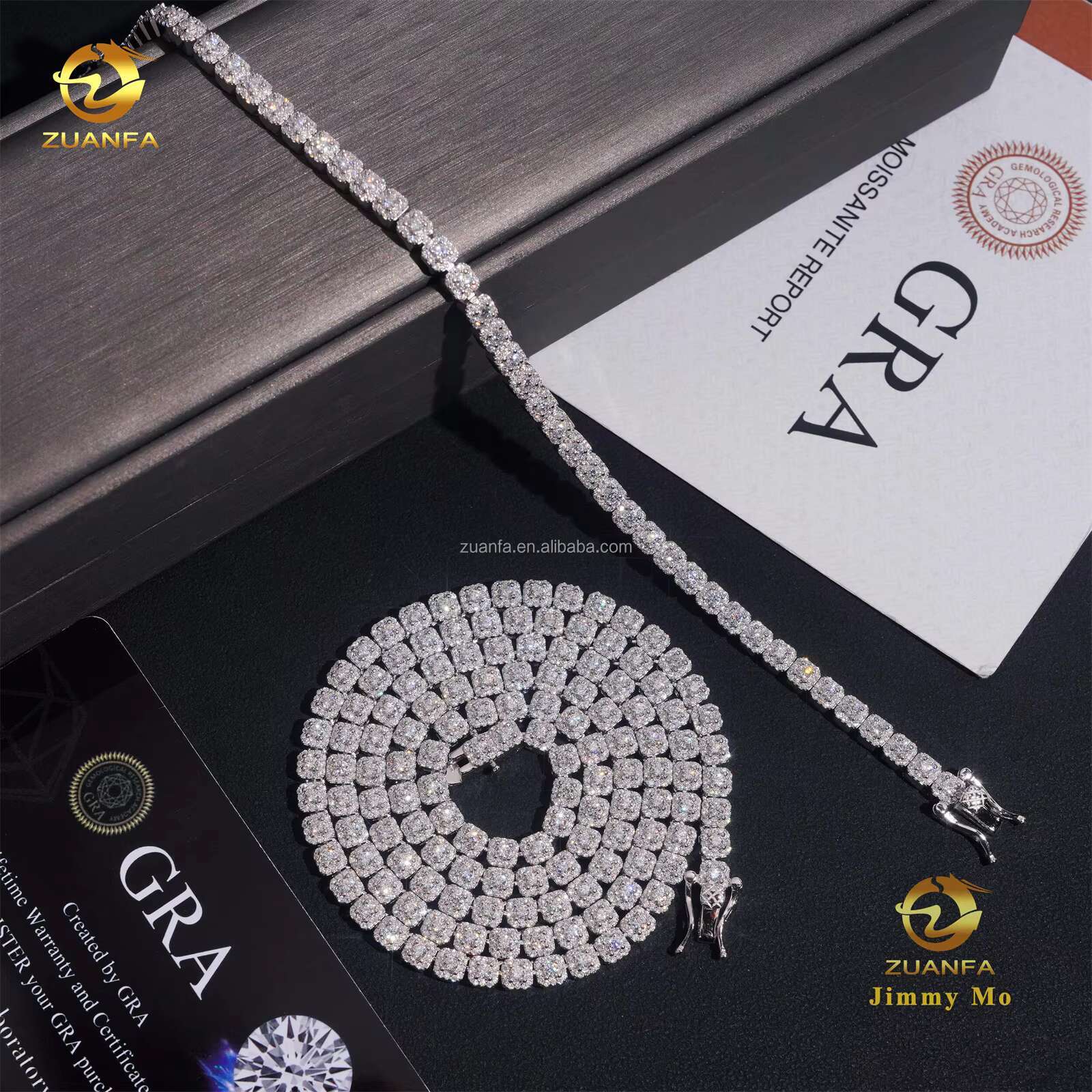 New Design Elegant Claw Setting 4mm 925 Solid Silver Hip Hop Jewelry D VVS Moissanite Diamond Cluster Tennis Chain Bracelet Set