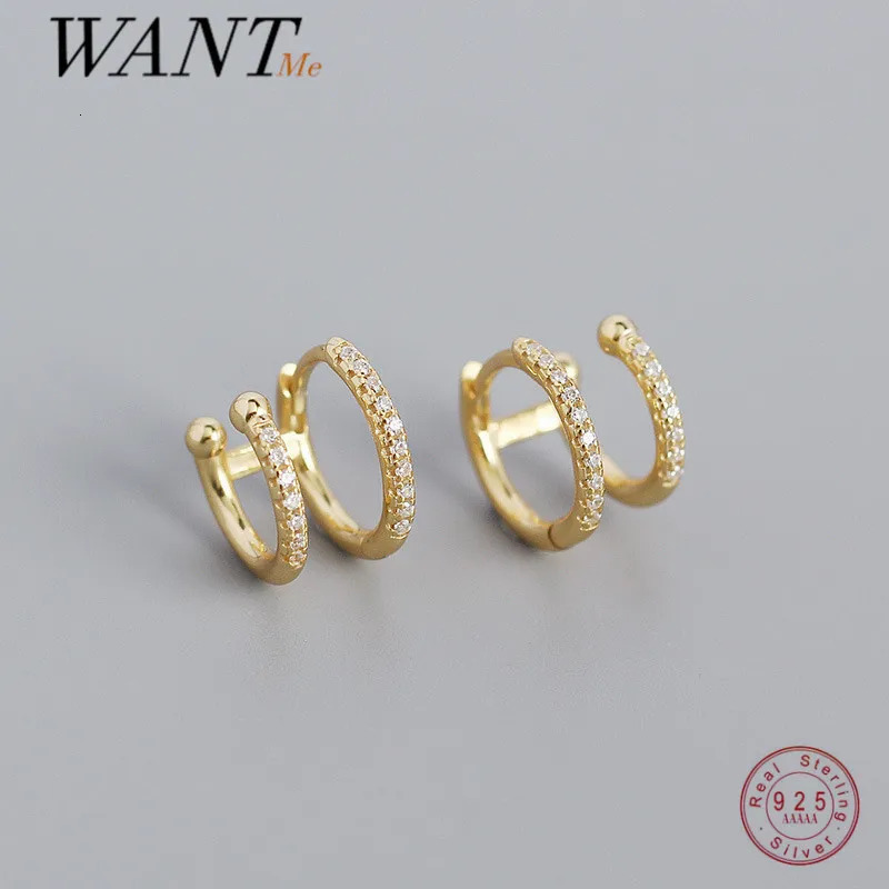 WANTME 925 Sterling Silver Personality European Double Hoop Earrings for Women Unique Punk Hip Hop Ear Clip Earring Jewelry 250708