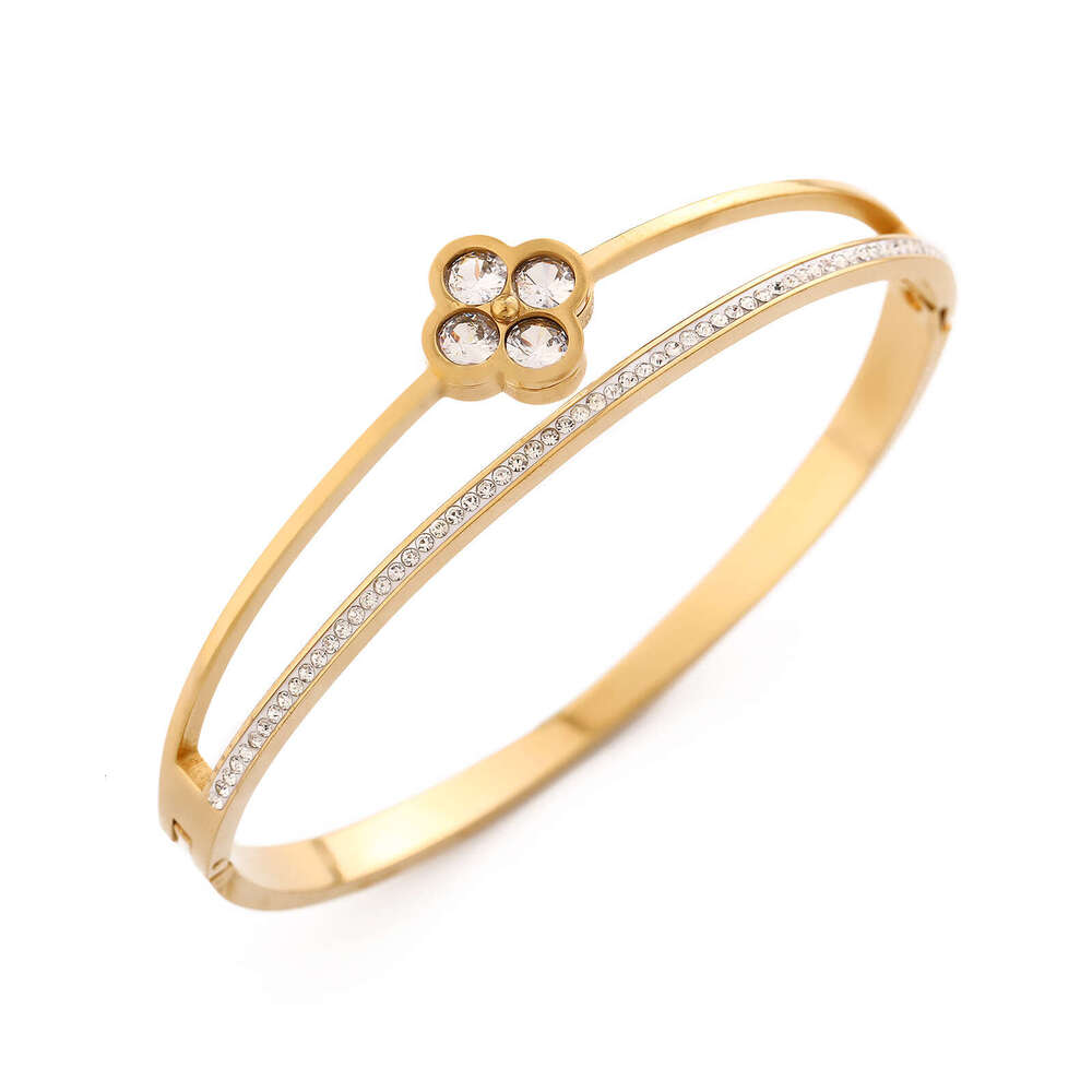 Hot luxury jewelry designer bracelet four leaf clover single row tennis full diamond bracelet gold silver zircon flower high-end titanium steel bracel