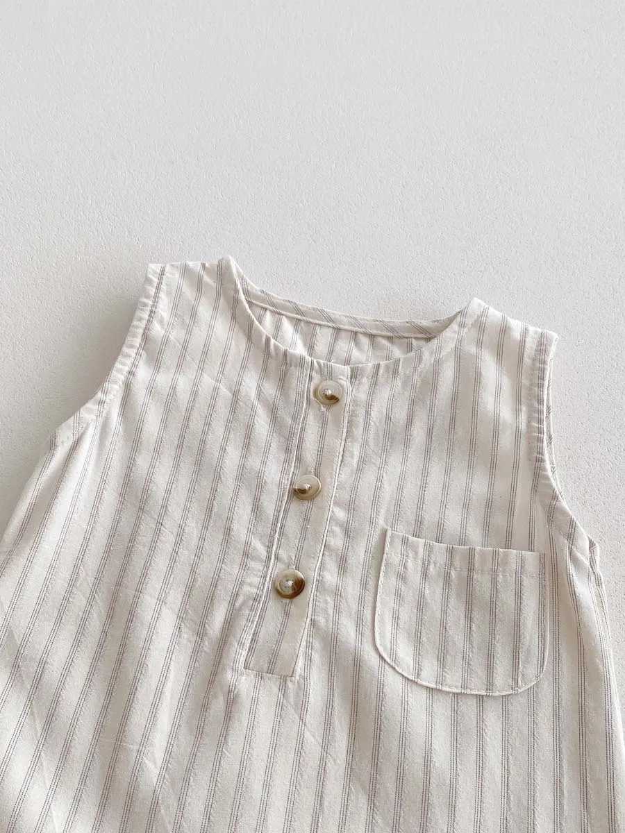 Korean Sle Newborn Bodysuit Striped Sleeveless Baby Romper with Hat Two Piece 0-24 Months Infant Onesie XJ250712