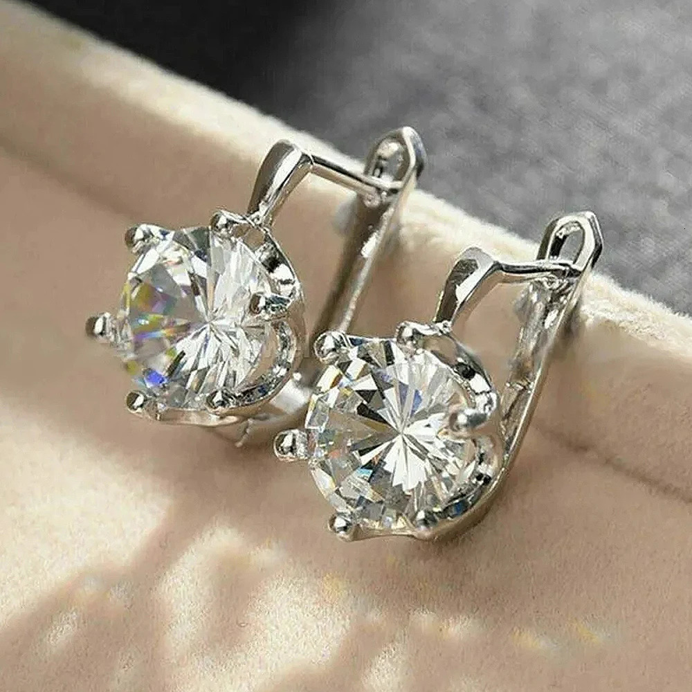 Huitan Round Cubic Zirconia Hoop Earrings for Women Fashion Contracted n Silver Color Earrings Jewelry Wholesale Lot 250708