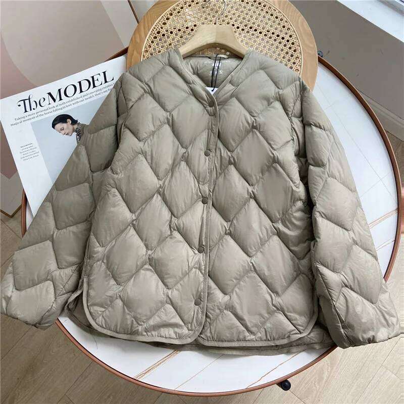 Janveny 2025 New Autumn Winter Ultra Light Collarless Soft Puffer Jacket Women Casual Loose Single Breasted 90% Duck Down Coat