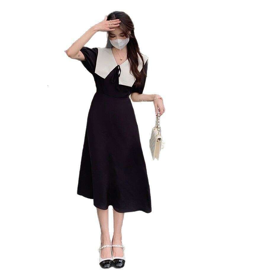 French Hepburn Style Petite For Women New Little Black Elegant Slimming A-Line Dress Summer B5