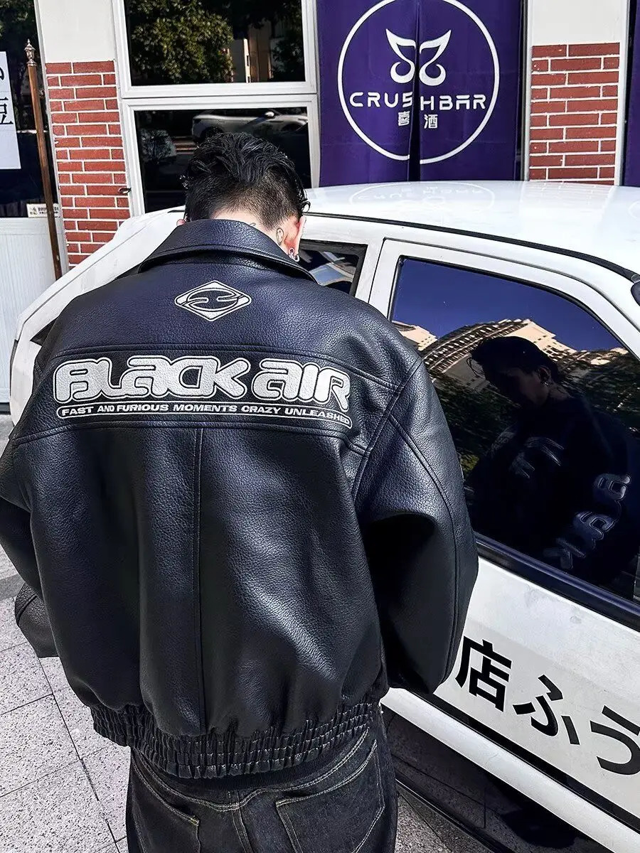 Autumn Winter Punk Coat Embroidery Motorcycle Suit PU Leather Jacket Mens High Street Retro Niche Silhouette Heavyweight Jacket 250708