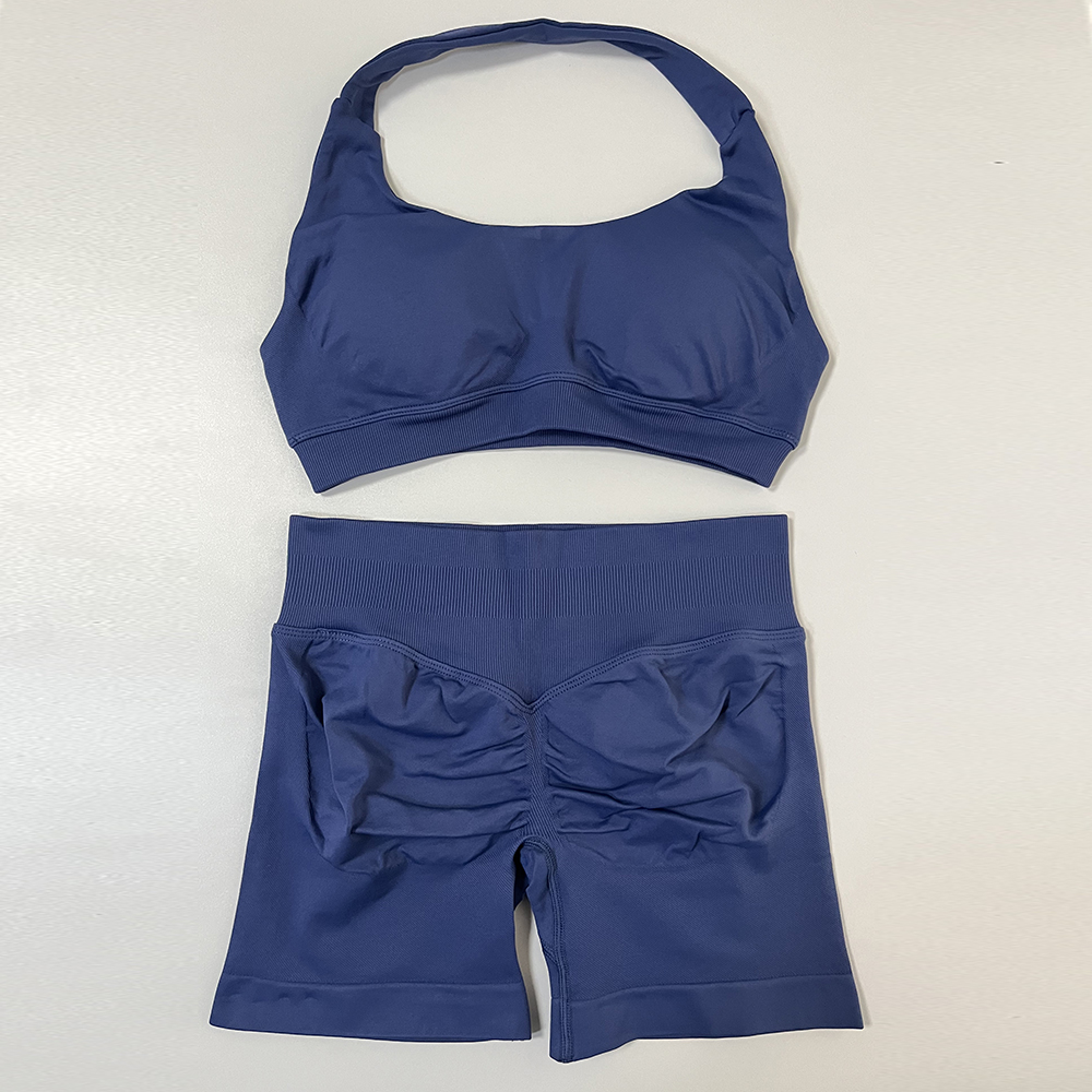 Impact Shorts Sets Seamless Yoga Set Women 2 Pieces Halter Sports Bra And Scrunch Butt Gym Shorts Suits Workout Clothes Outfit