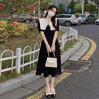 French Hepburn Style Petite For Women New Little Black Elegant Slimming A-Line Dress Summer B5
