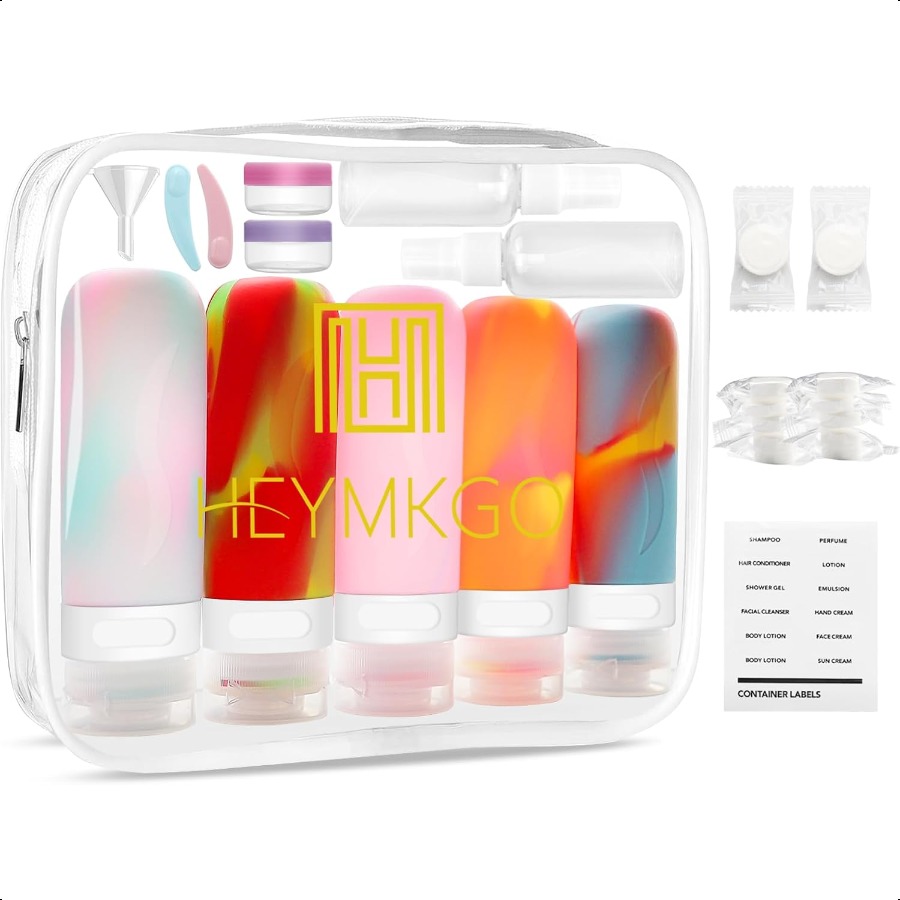 24 Pack Travel Bottles Set for Toiletries with Bag Label Tsa Approved 3oz Silicone Travel Containers Leak Proof Shampoo