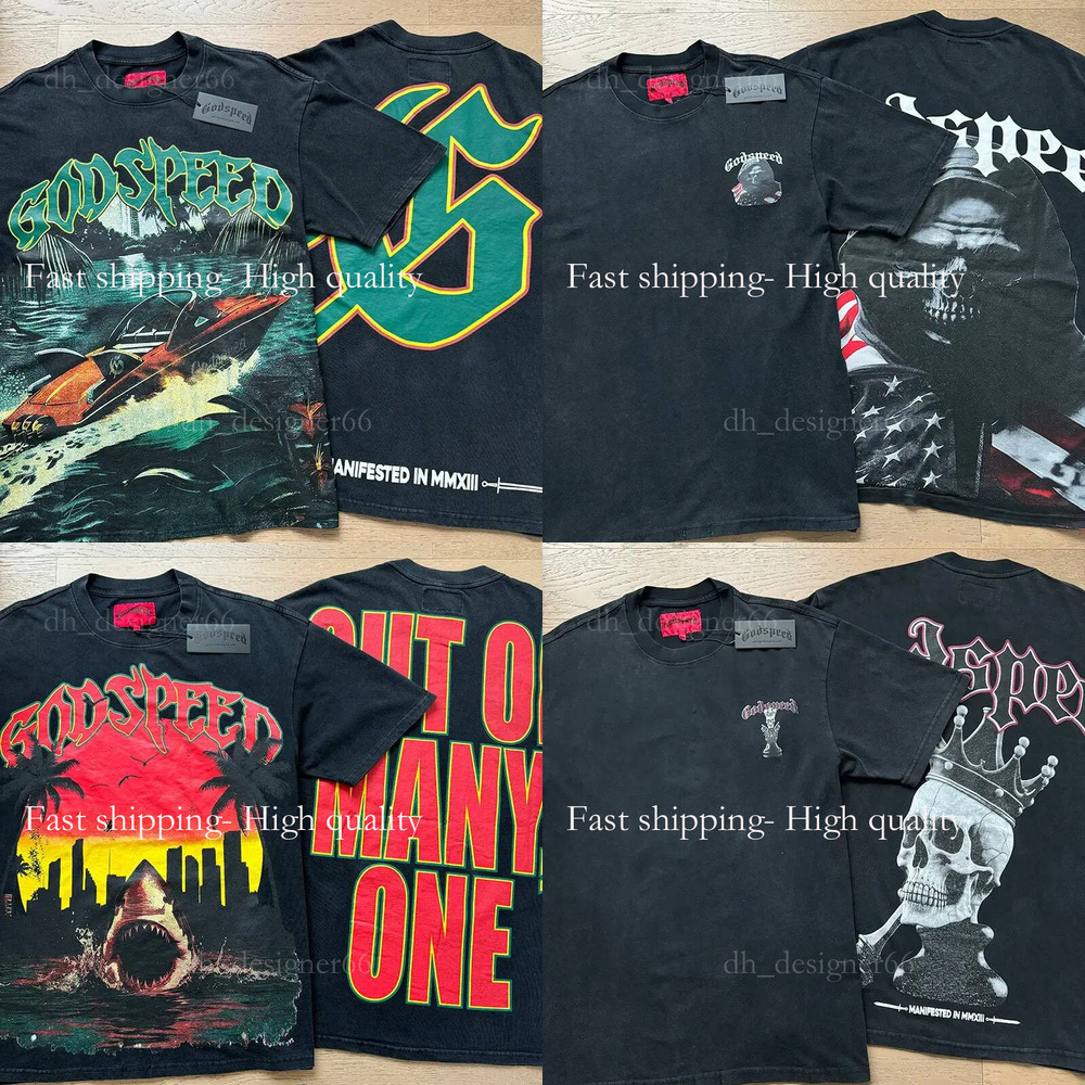 2025 Mens Designer T Shirts godspeed shirt Rock High Street Retro Washed Printed Vintage Graphic Oversized Y2k Cotton Short Sleeve Shirt Men Clothing Size S-5XL fc