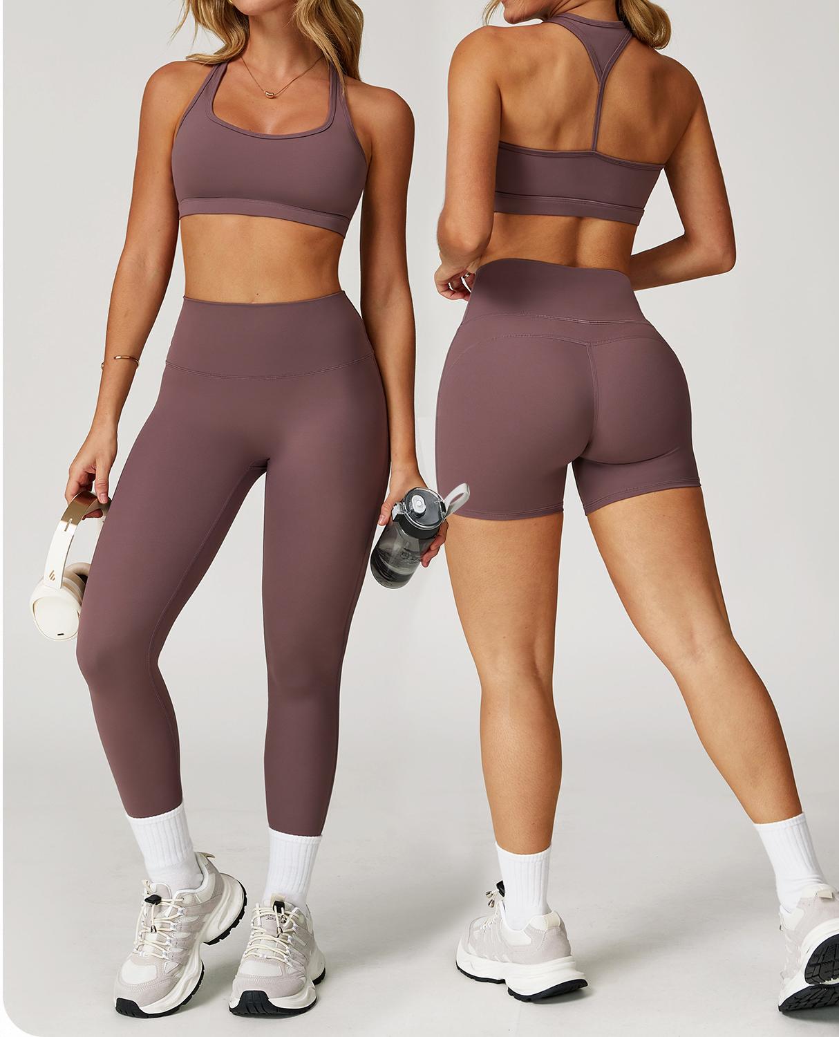 2PCS Yoga Set Women Nude Feeling Workout Tracksuit Sports Bra High Waist Leggings Shorts Outfit Push Up Gym Set Fitness Clothes