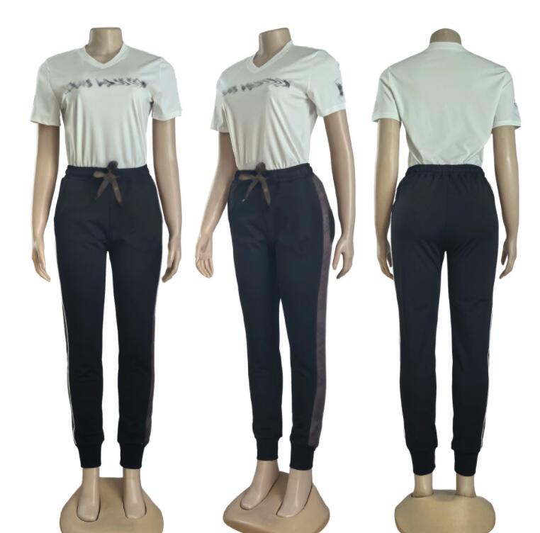 Designer Womens Tracksuits Summer Casual Outfits Two Piece Pants Set Printed Letter Short Sleeve Crop Top Plus Size Clothing