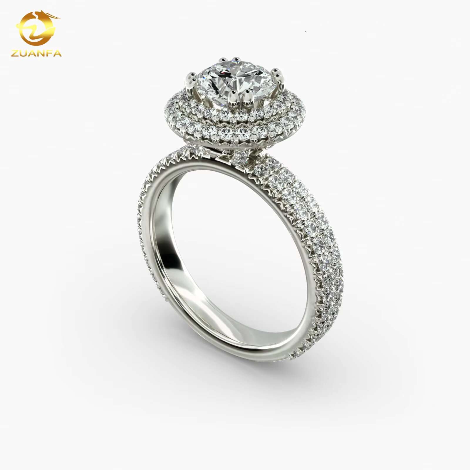 Custom Made Moissanite Soild Gold Wedding Gift Riviera Pave Diamond Engagement Ring in 14k White Gold