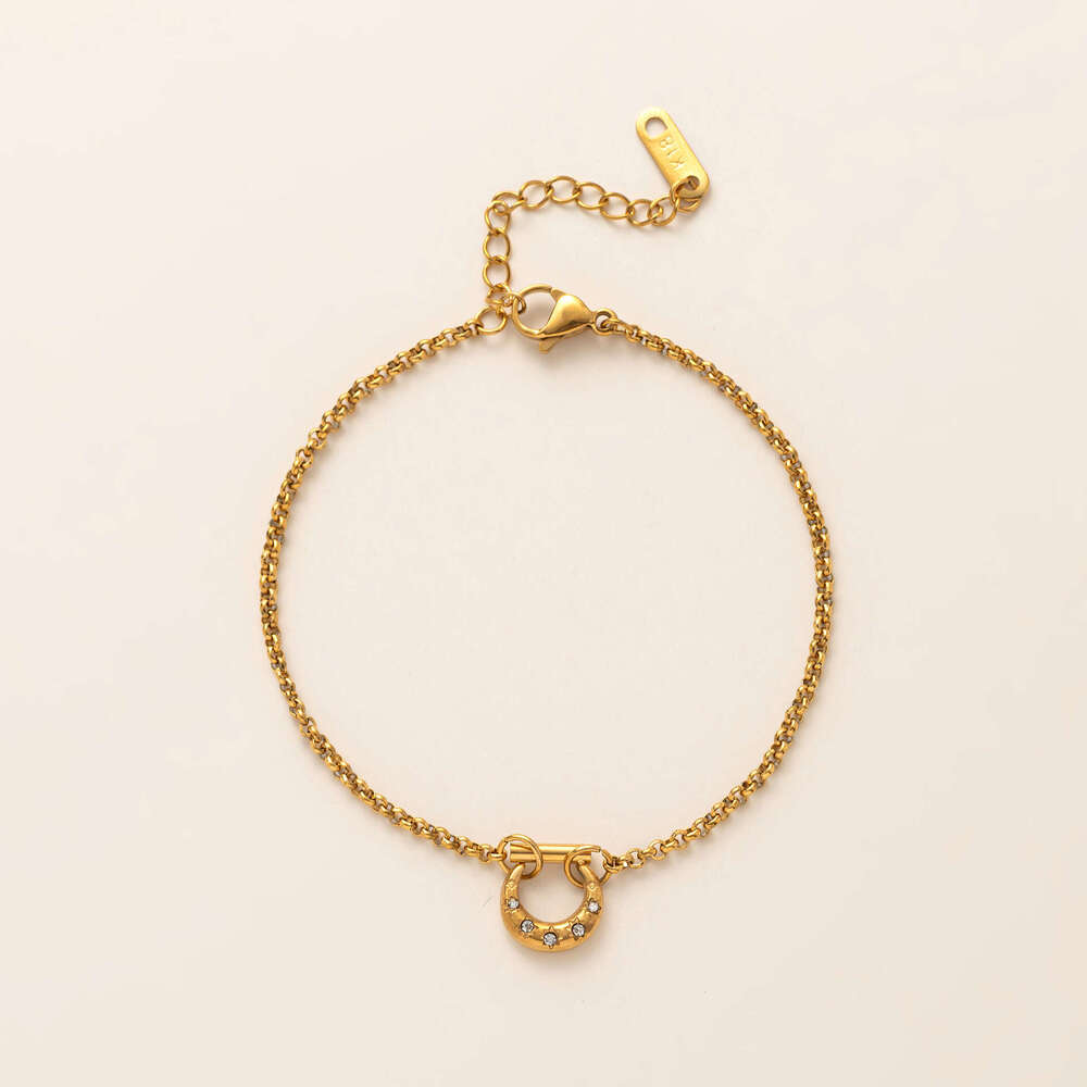 Luxury jewelry designer bracelet necklace stainless steel fashionable heart horseshoe inlaid zirconium chain bracelet electroplated 18K gold color Not