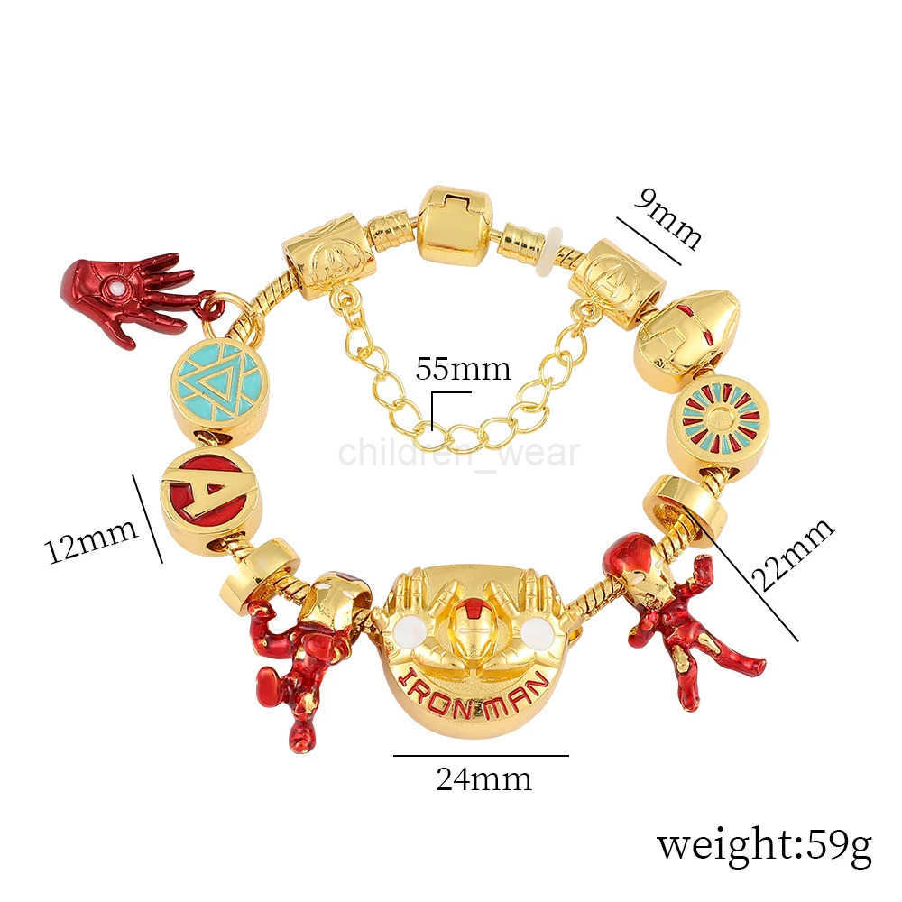 Disney Marvel Iron Man Charm Bracelet Gold Color Superhero Women DIY Bracelet Avengers Bangles Jewelry Party Gifts W20250712