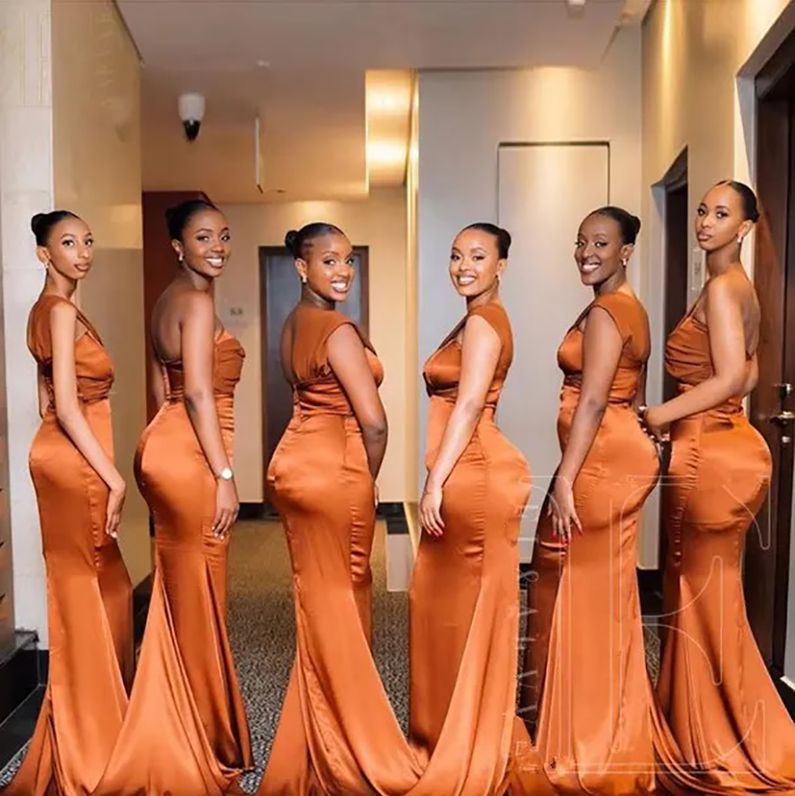Mermaid Satin Orange Bridesmaid Dresses One Shoulder Formal Gowns for Weddings Guest Weddings Party Dress Robe Customized