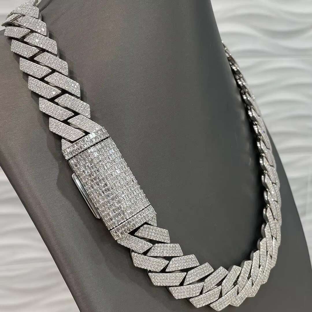 Mens Gold Chains 18mm Iced Out Two Tone VVS Moissanite Miami Cuban Link Chain S925 Sterling Silver Necklace
