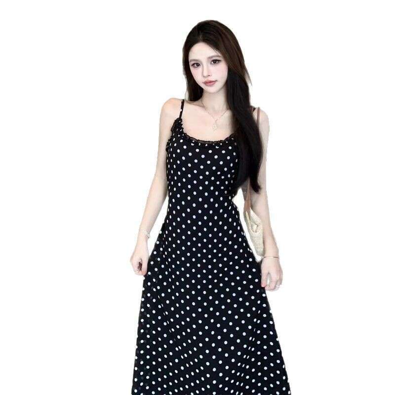 Summer Trend Slim Fit Strap Design Waist Slimming Vacation Long Dress Women's Fashion B5