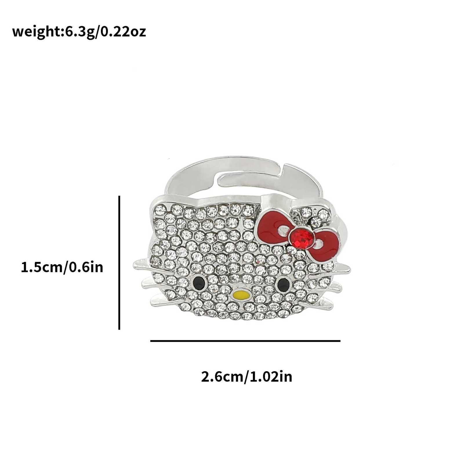 Sanrio Hello Kitty Rhinestone Ring Y2K Millennium Girl Adjustable Aesthetic Rings 2 Pieces Women Fashion Accessories Giftw250716