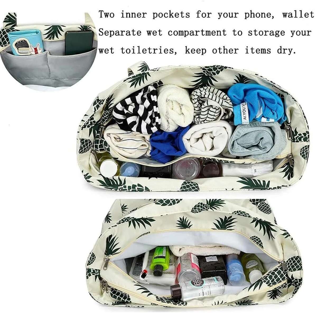 Beach Tote Women, Foldable Travel with Anti-Sand Pocket Lightweight Storage Bag for Gym/Shopping, Packable in Carry-On high-quality