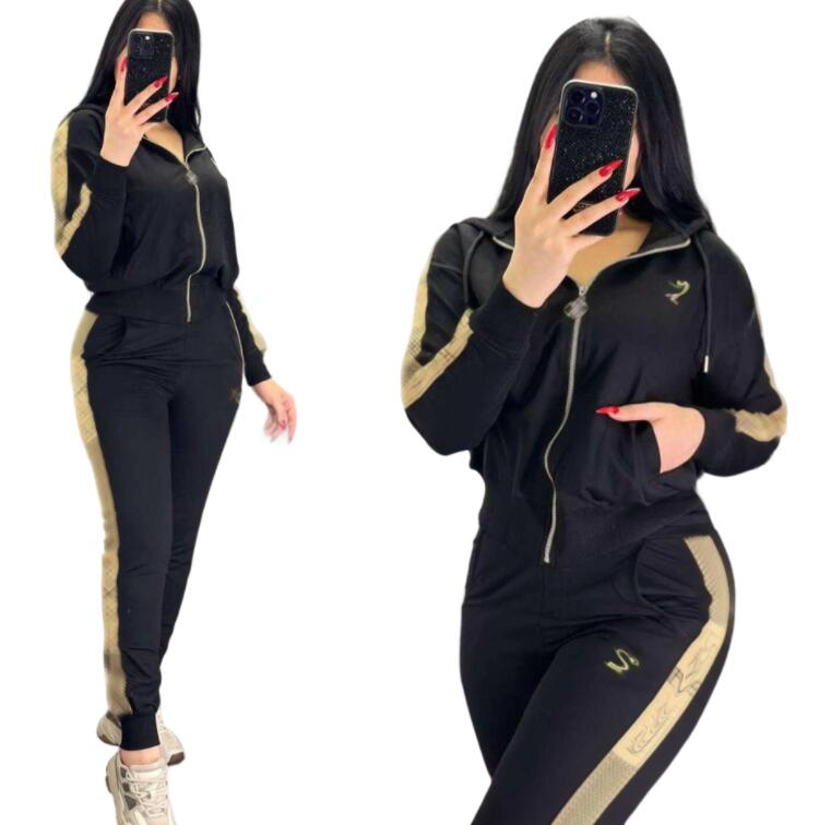 Trendy womens two-piece set 2025 autumn new fashion embroidered zipper long sleeved pants casual luxury womens set