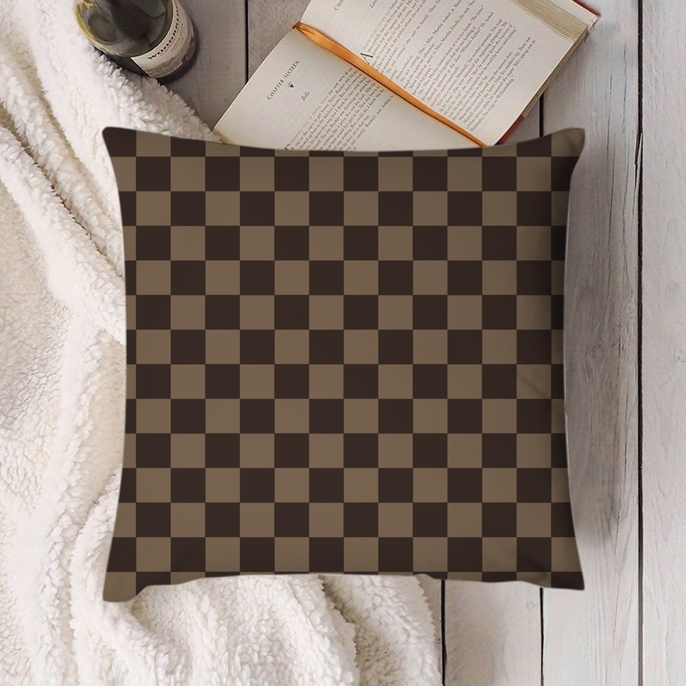 Lanjia Ddmythur Plush Pillowcase Pillow Cover With Brown Checkered Pattern Ef D